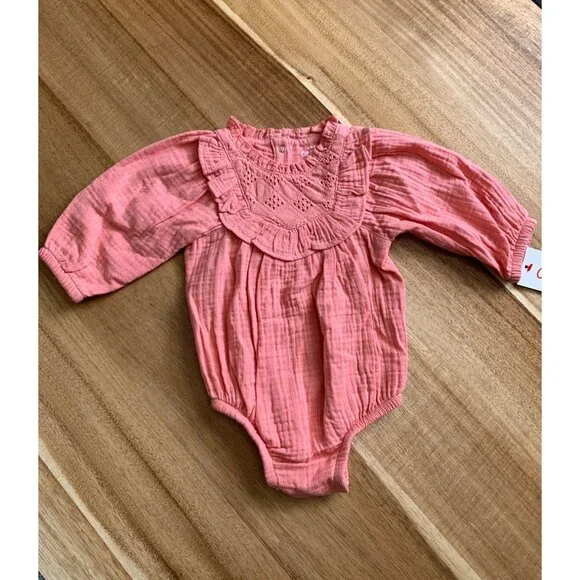 Cat & Jack Baby Girls Dusty Coral Long-Sleeve Bodysuit Romper Size NB - Picture 2 of 10